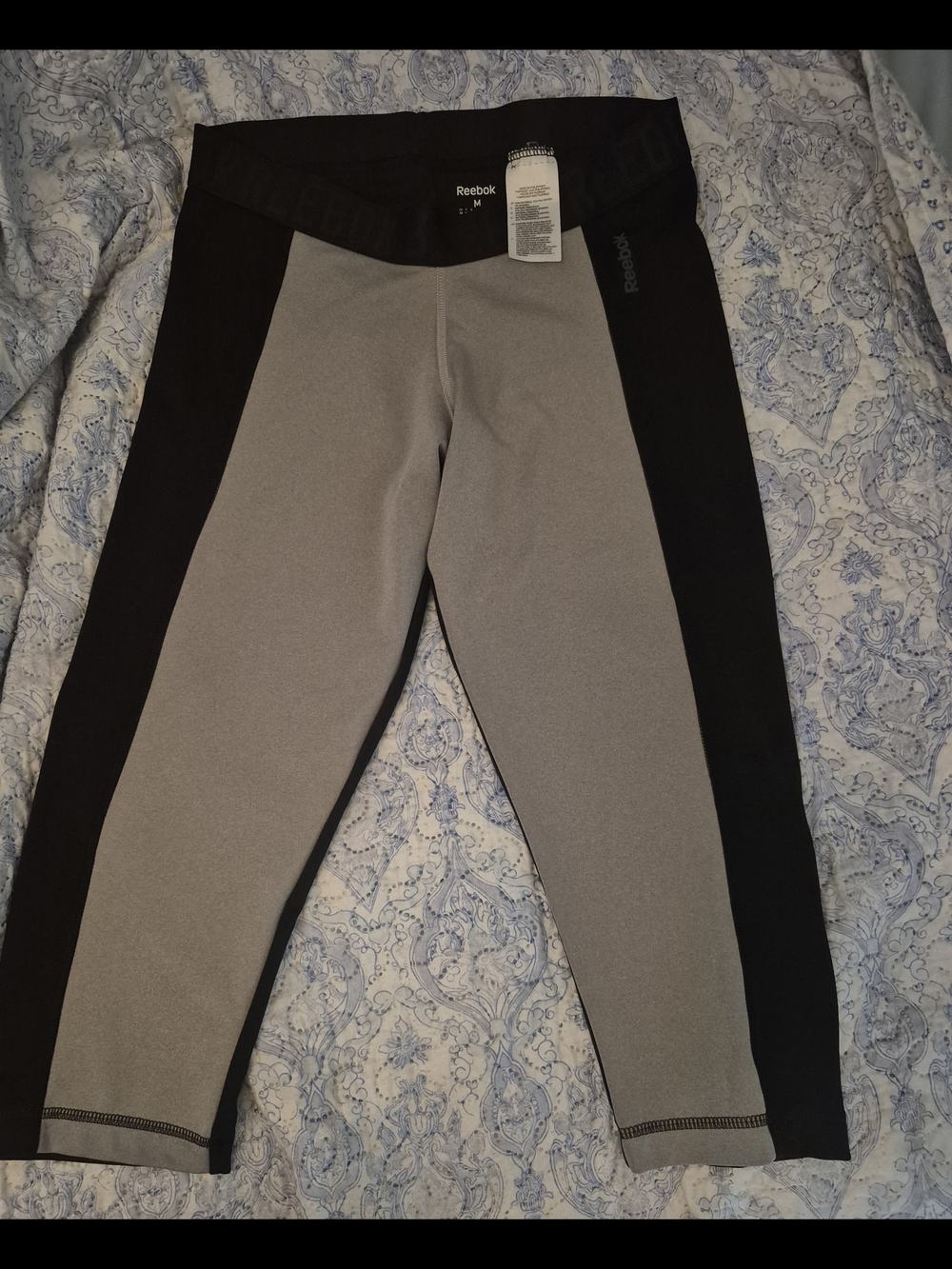 Reebok Black and Gray Colorblock Capri Leggings